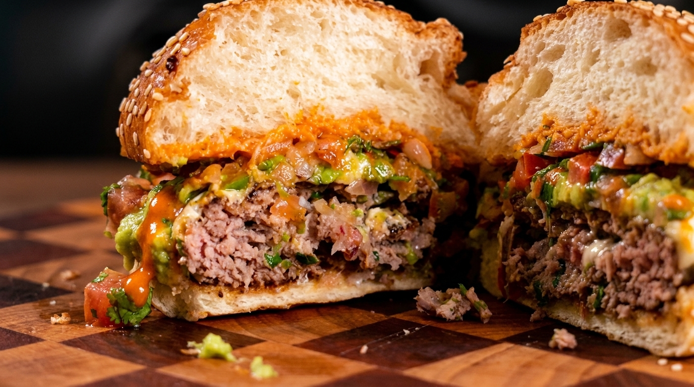 Hamburguesa Fusión Mexicana de Res y Cerdo