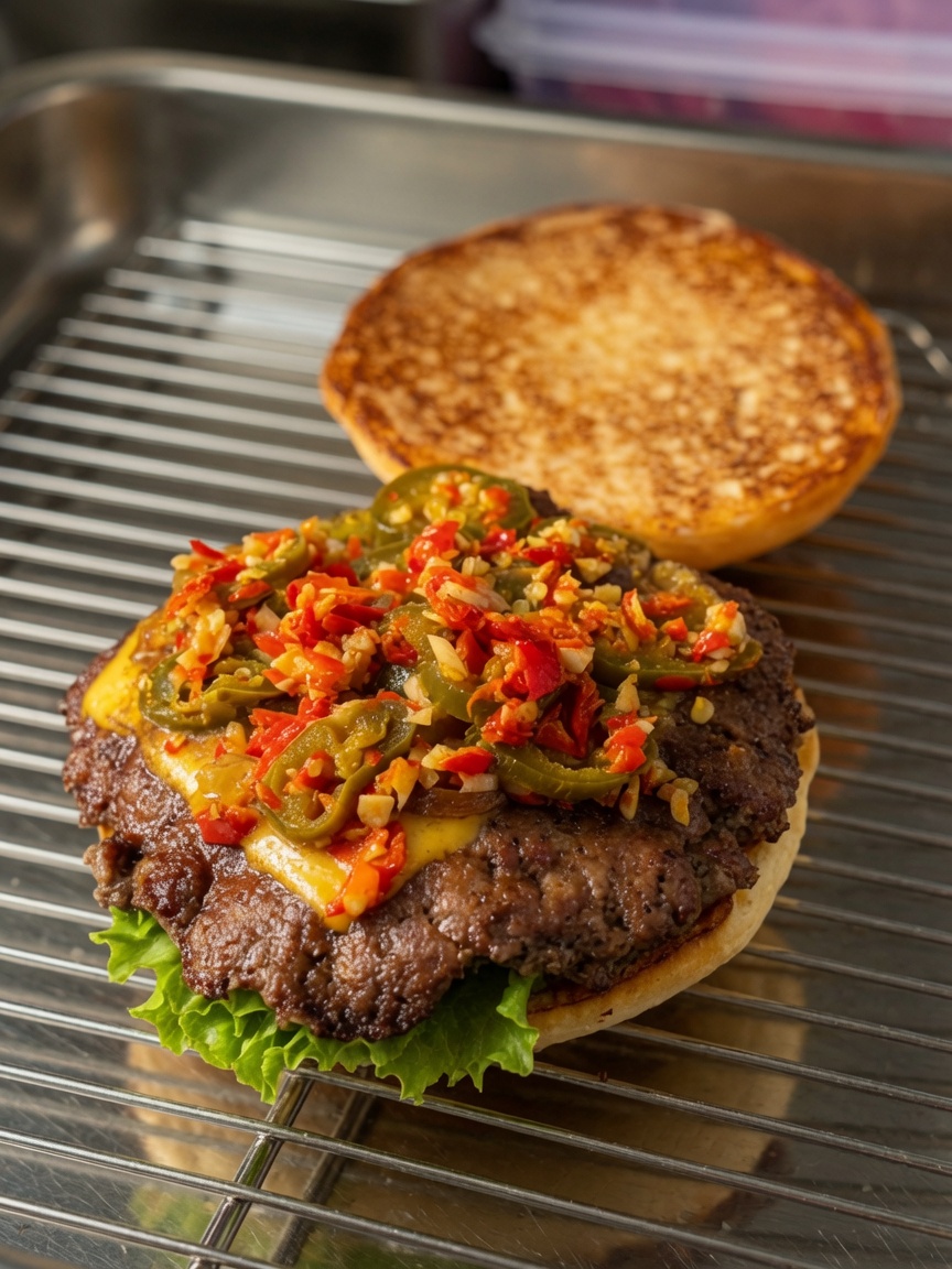Hamburguesa de Res con Chile Picante
