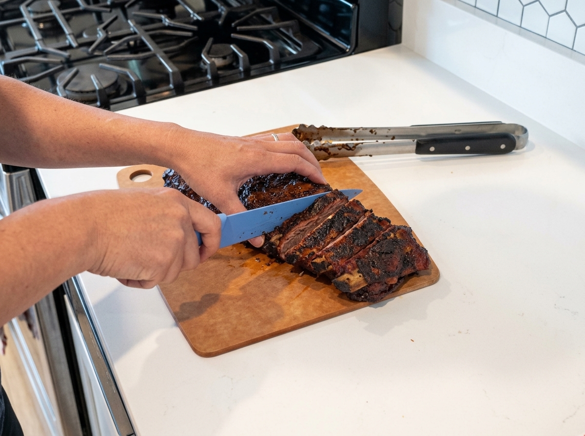 Paquete de aluminio sellado con las costillas dentro de un ahumador caliente.