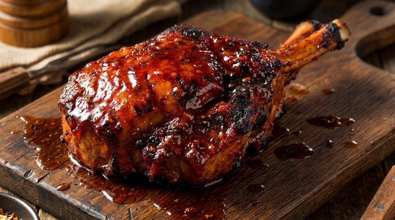 Chuletas de cerdo con hueso glaseadas con miel y bourbon