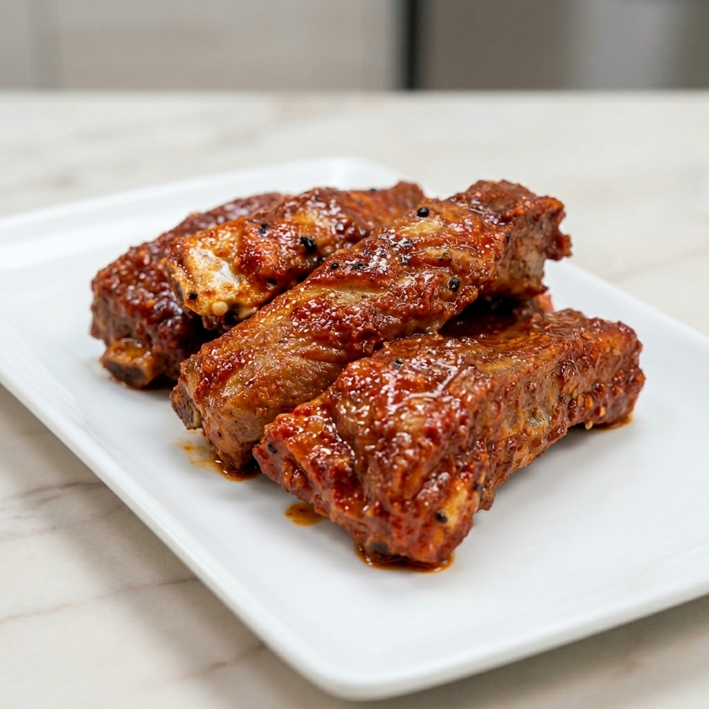 Costillas de cerdo cocinadas al vapor siendo trasladadas con pinzas a una hoja de papel de aluminio.