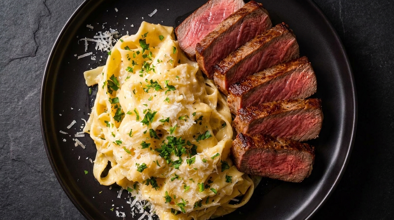 Filete Sellado con Fettuccine Cremoso