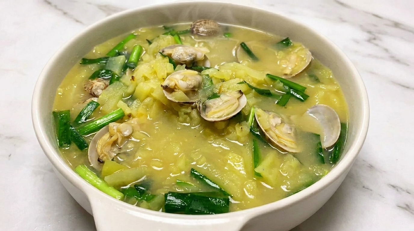 Sabrosa sopa de papas y almejas