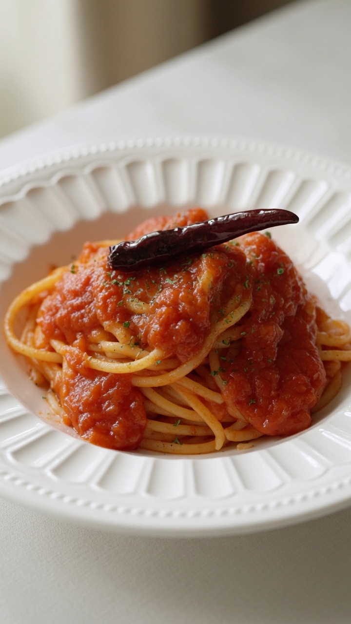 Refrescante pasta picante con tomate