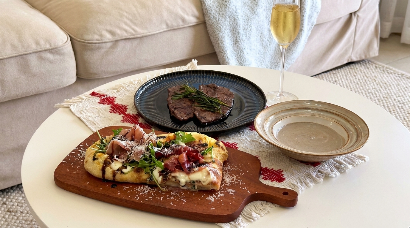 Pizza Artesanal con Burrata, Prosciutto y Filete Sellado