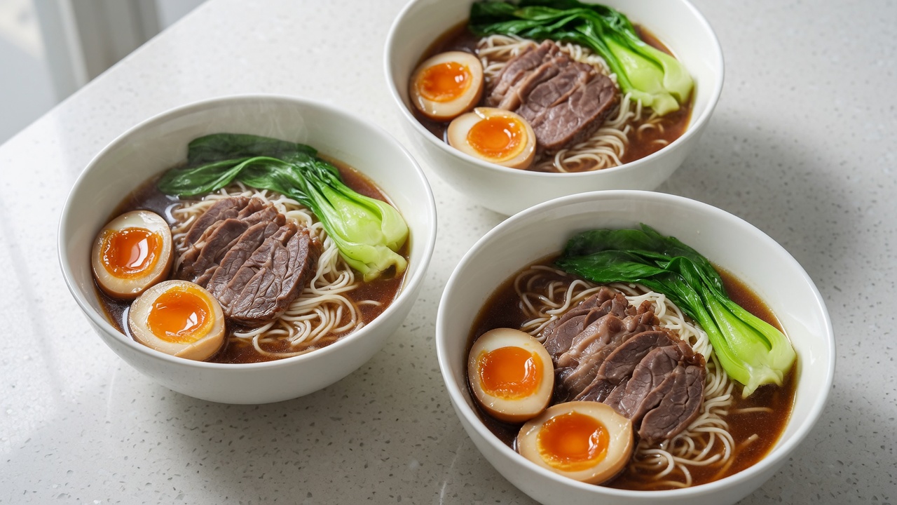 Sopa de Fideos con Morcillo de Ternera Braseado y Huevos Mollet