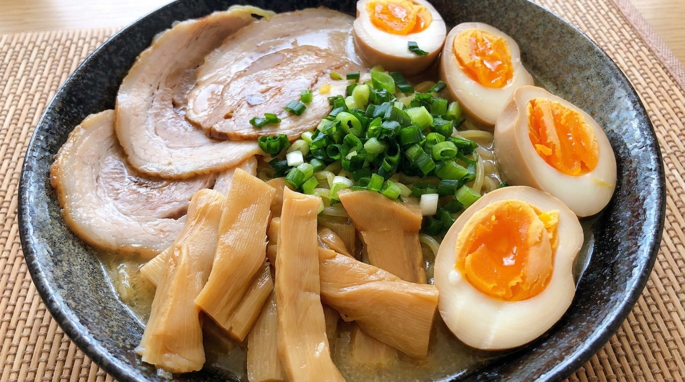Ramen Japonés con Huevos Marinados en Soja (Ajitsuke Tamago)