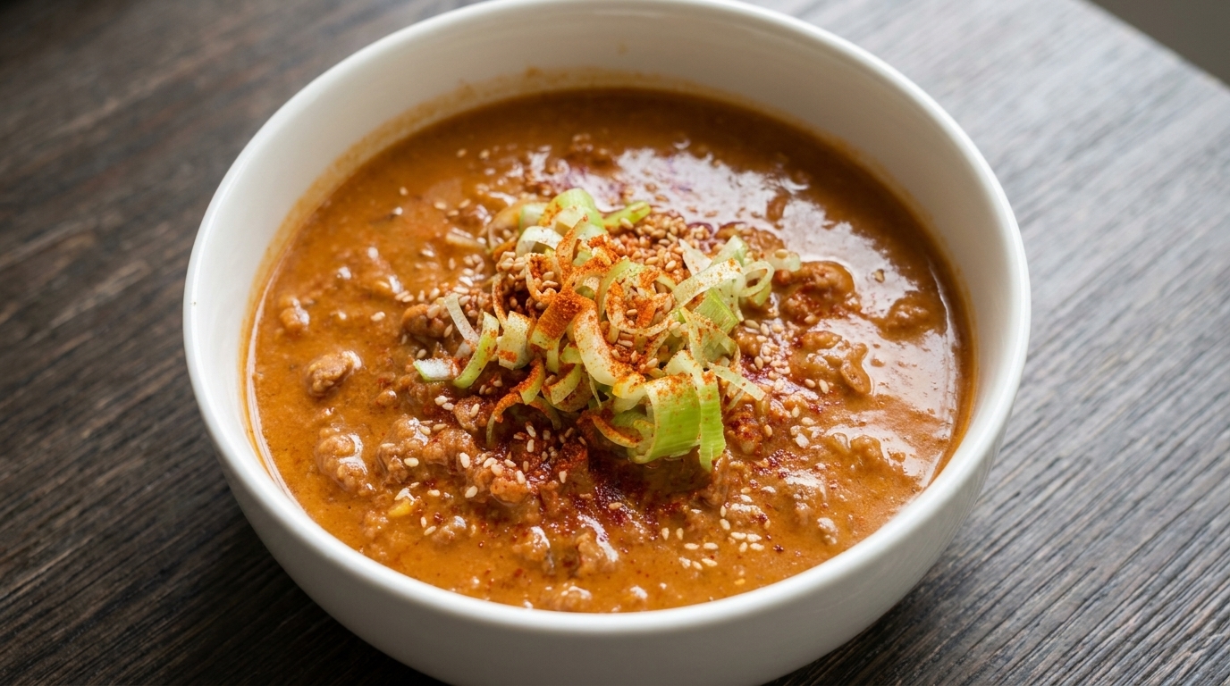 Fideos cremosos al estilo japonés con salsa de miso y leche de soja