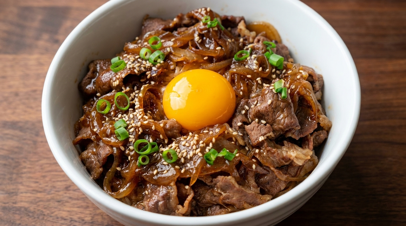 Cuenco de Arroz con Teriyaki de Ternera (Estilo Gyudon)