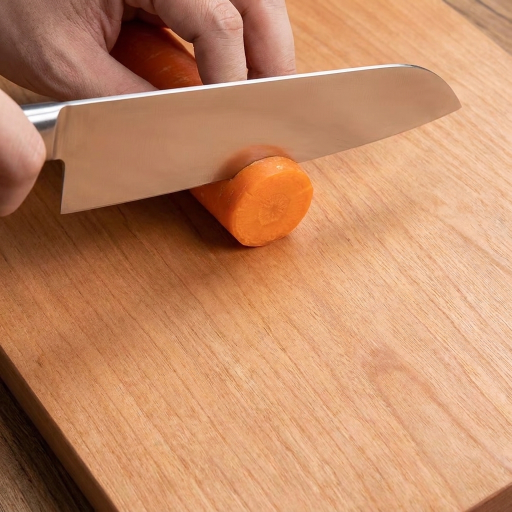 Trozos de zanahoria preparados en una tabla de cortar de madera.