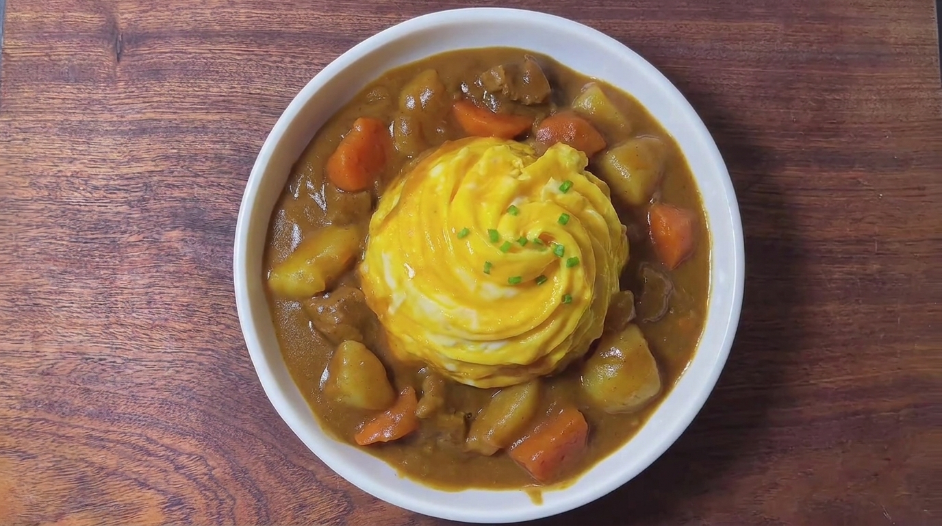Curry Japonés con Omelet Tornado Esponjoso