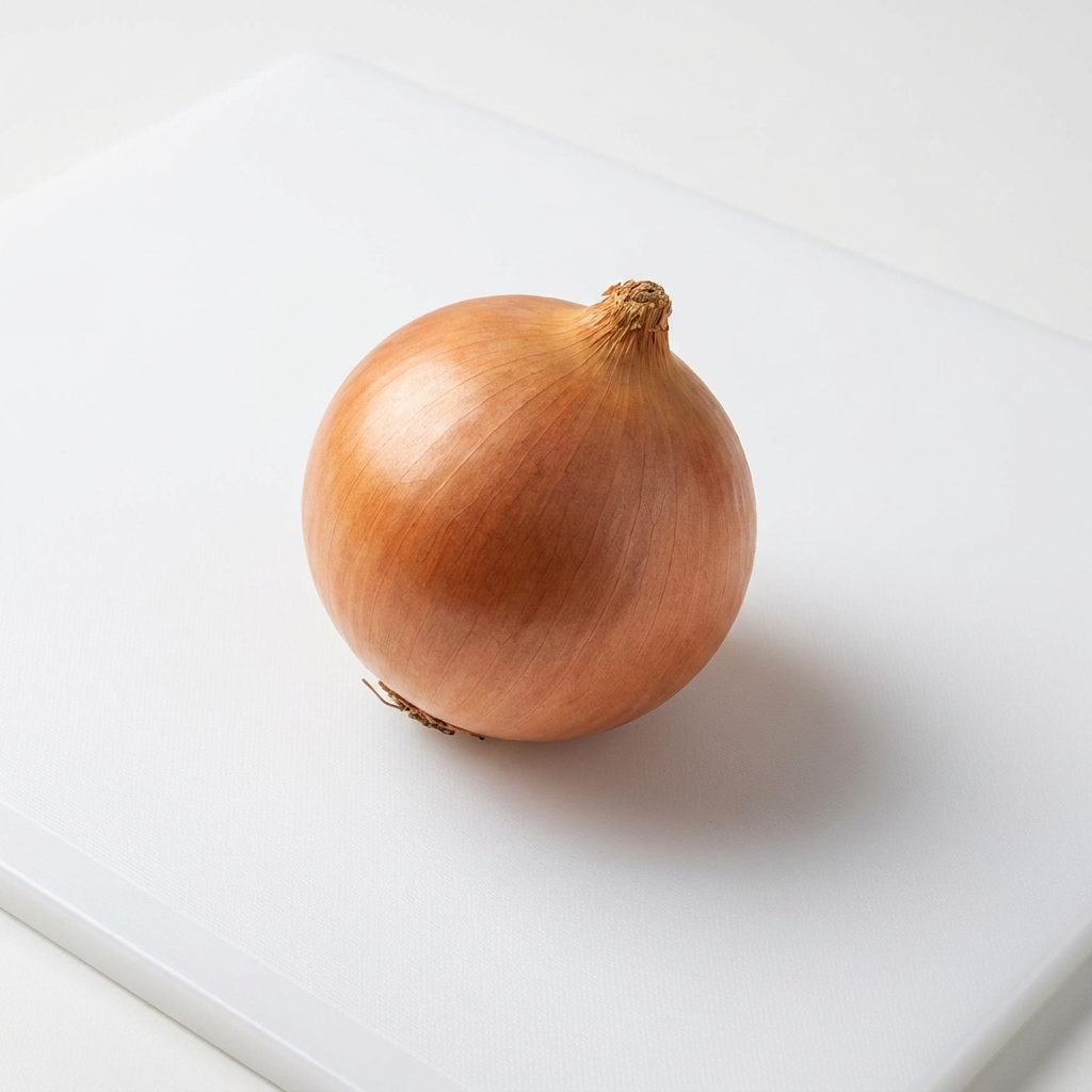 Una cebolla recién picada sobre una tabla de cortar blanca.