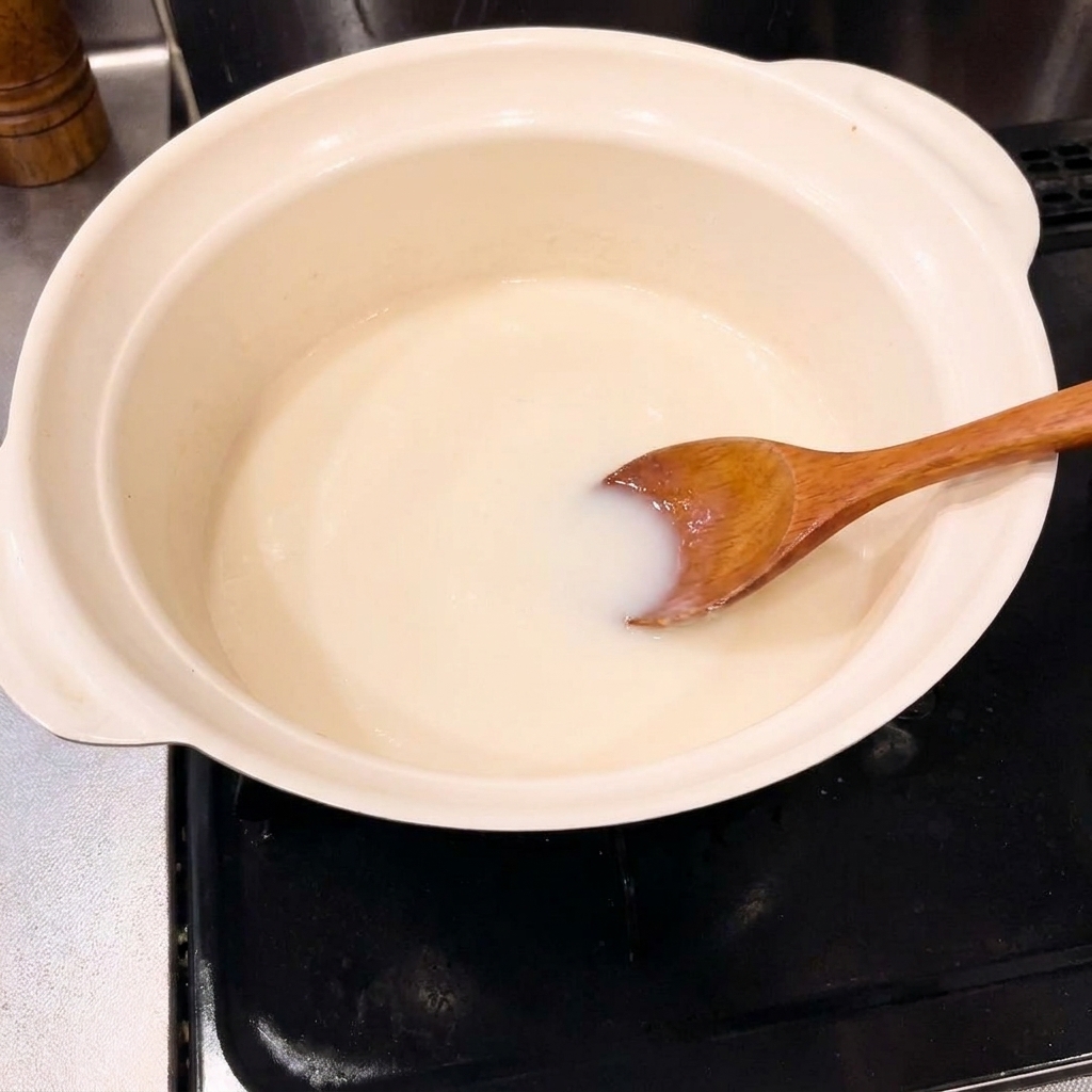Trozos de cebolla siendo salteados en una olla de cerámica.