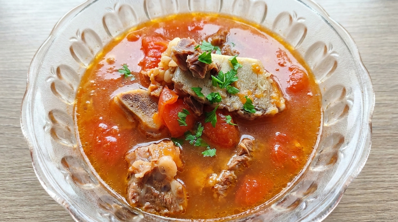 Nutritiva sopa de costilla de res con tomate