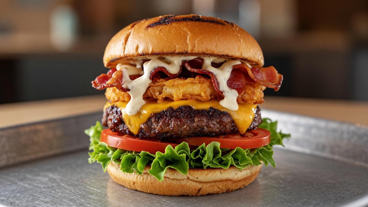 Hamburguesa de Bisonte Americano con Hash Browns y Tocino