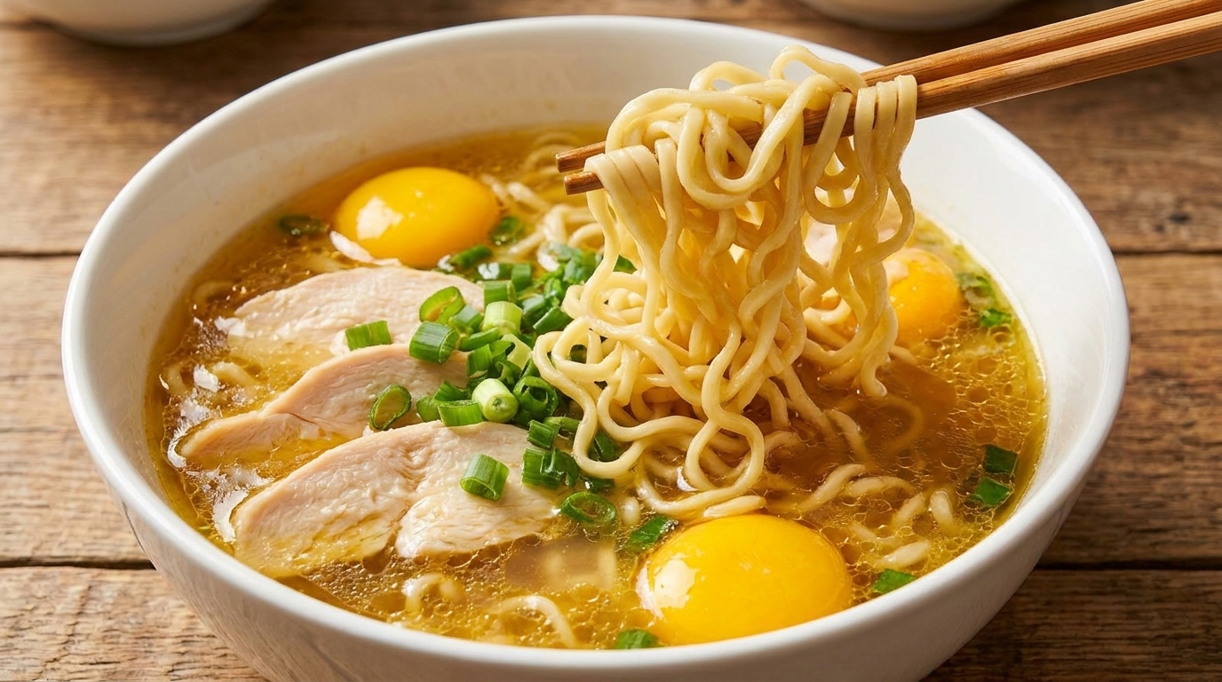 Clásico Caldo de Pollo con Fideos de Granja
