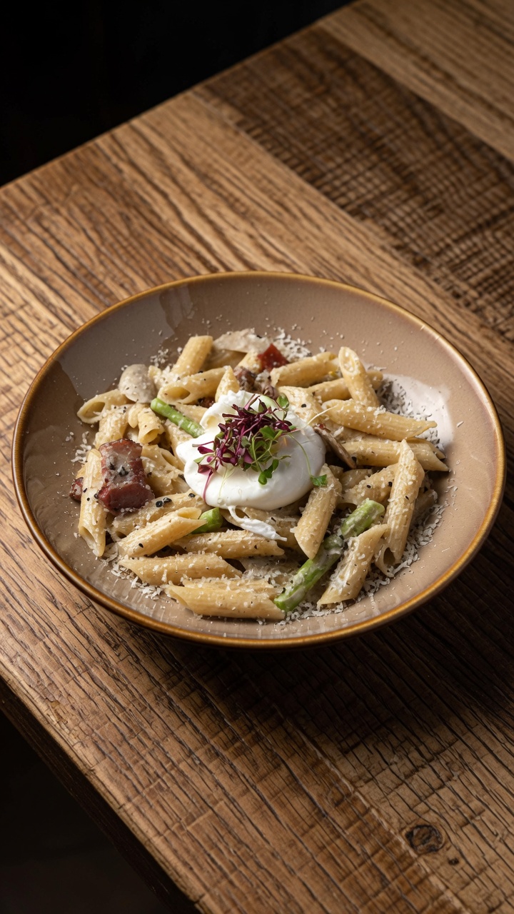 Penne Cremoso con Tocino y Trufa Negra