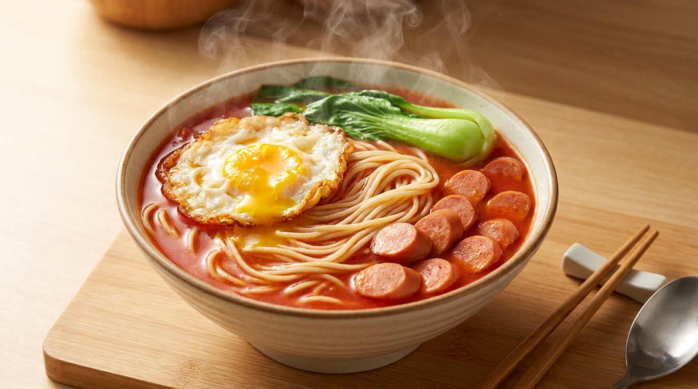 Sopa de Fideos con Tomate y Huevo Frito