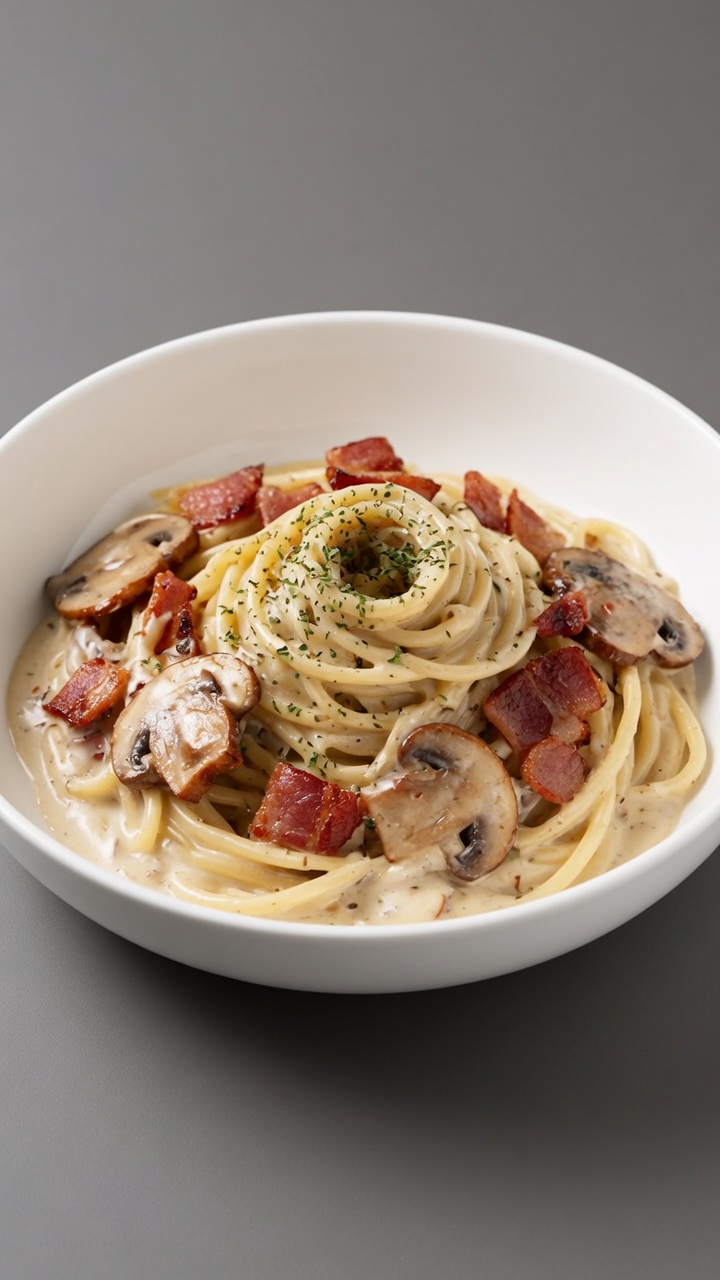 Pasta Cremosa con Champiñones y Bacon