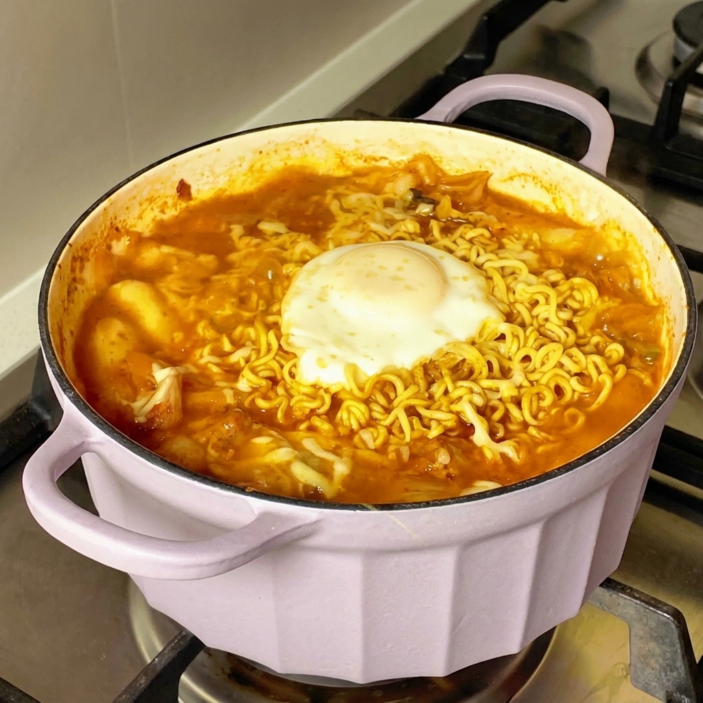 Paquete de sazonador de fideos instantáneos y chile en polvo vertidos en el tazón de salsa.