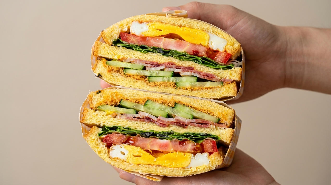 Sándwich multicapa de tocino a la sartén