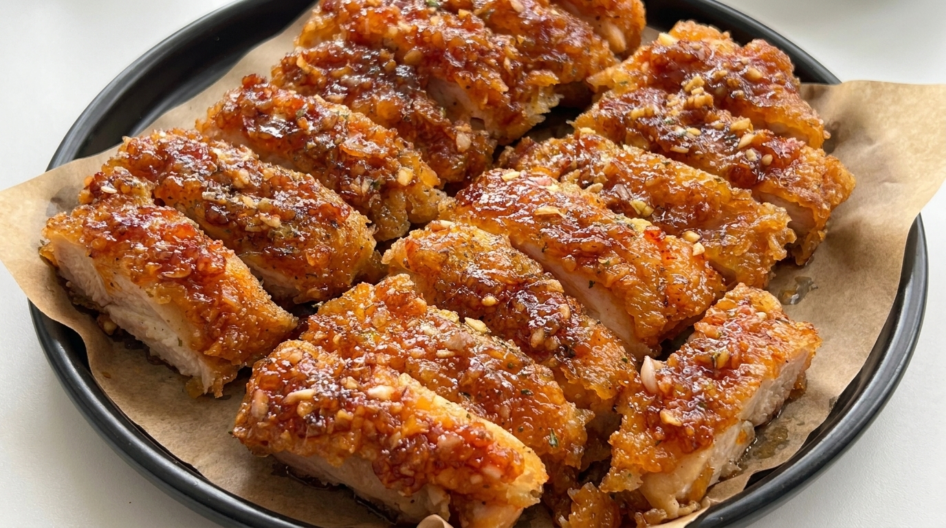 Muslos de Pollo Crujientes con Miel, Ajo y Mantequilla