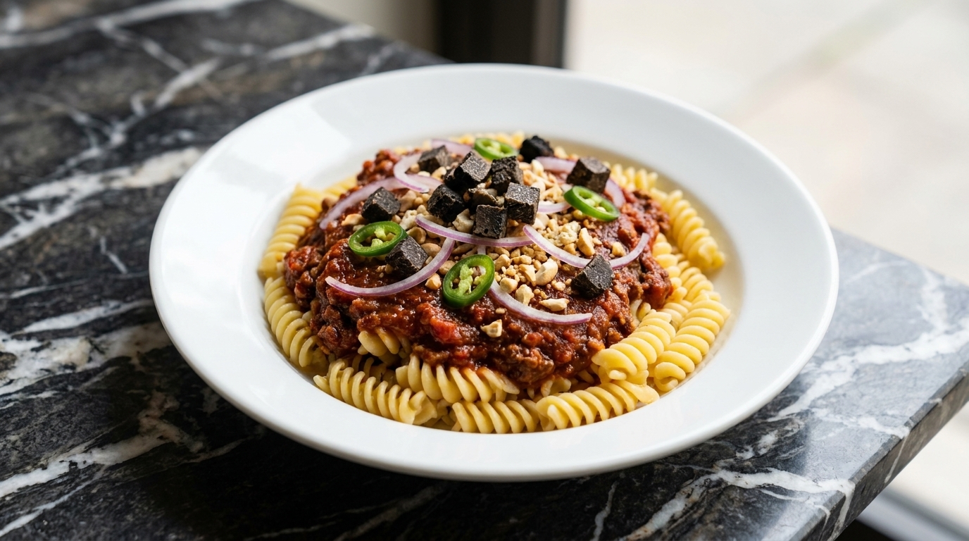 Pasta con Salsa de Carne, Tomate Asado y Trufa Negra