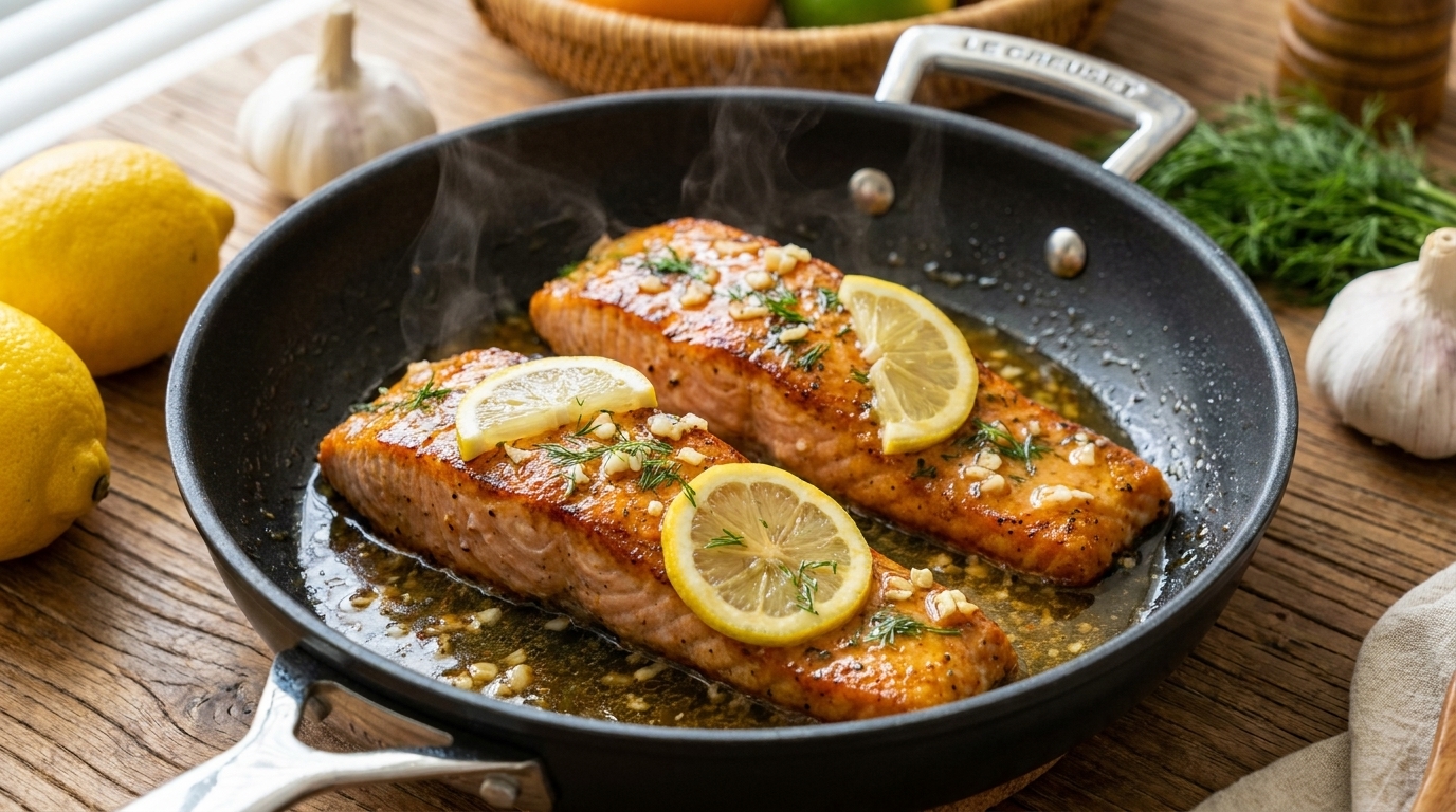 Salmón con Mantequilla de Ajo y Limón