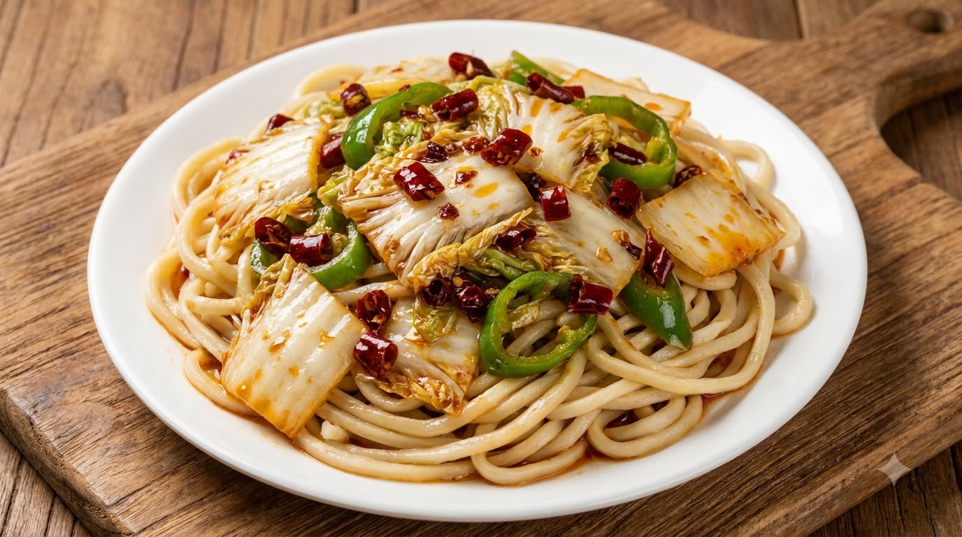 Fideos Mezclados Picantes con Repollo Chino (Estilo Laanxi)