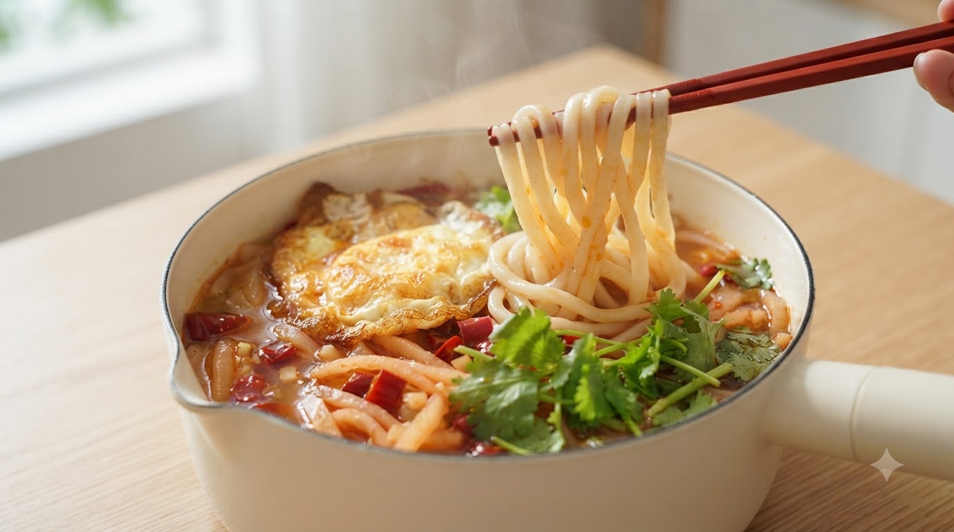 Fideos con Sopa Agria de Repollo Encurtido en Frasco