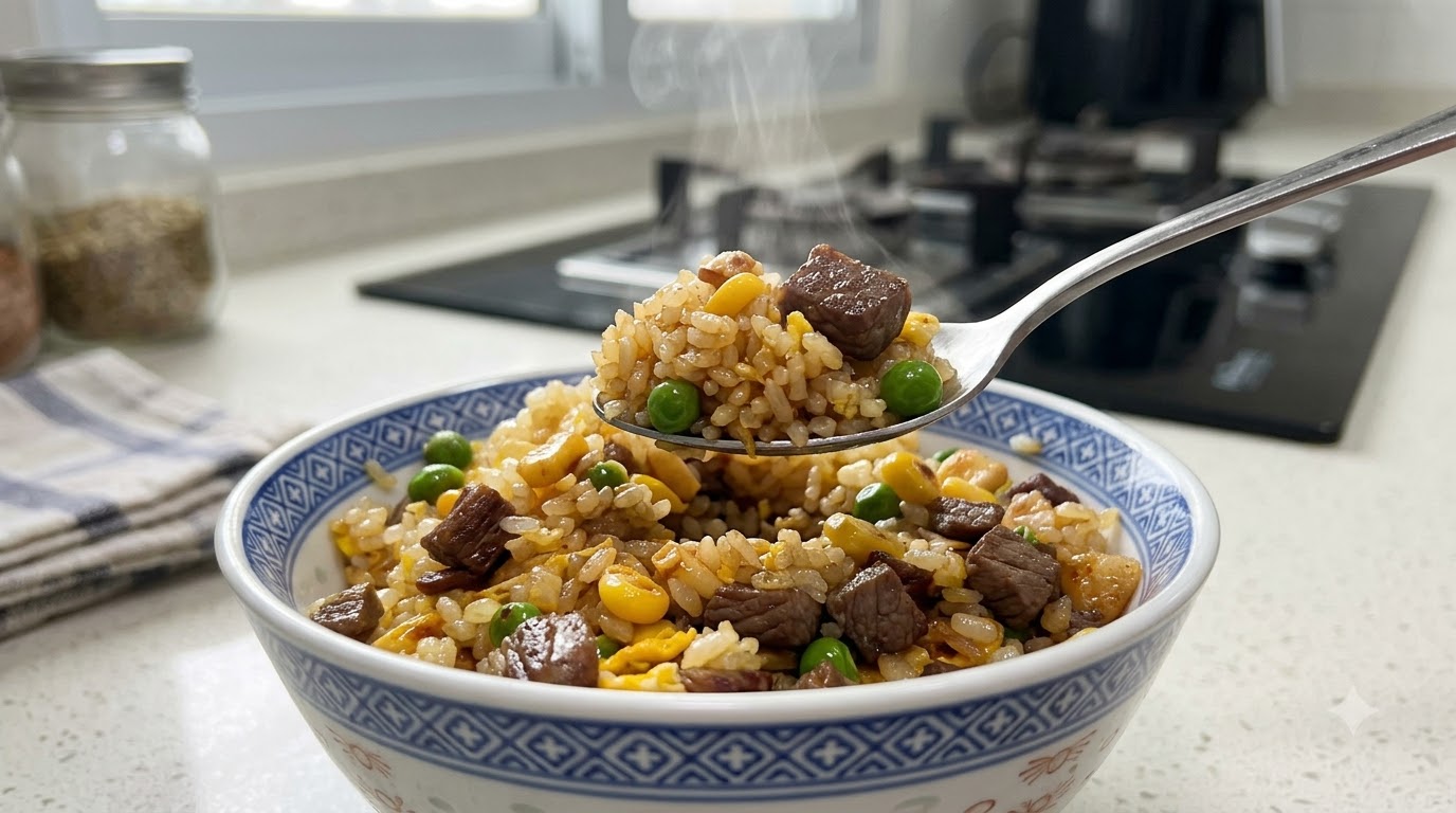 Arroz Frito con Ternera y Ajo Fragante