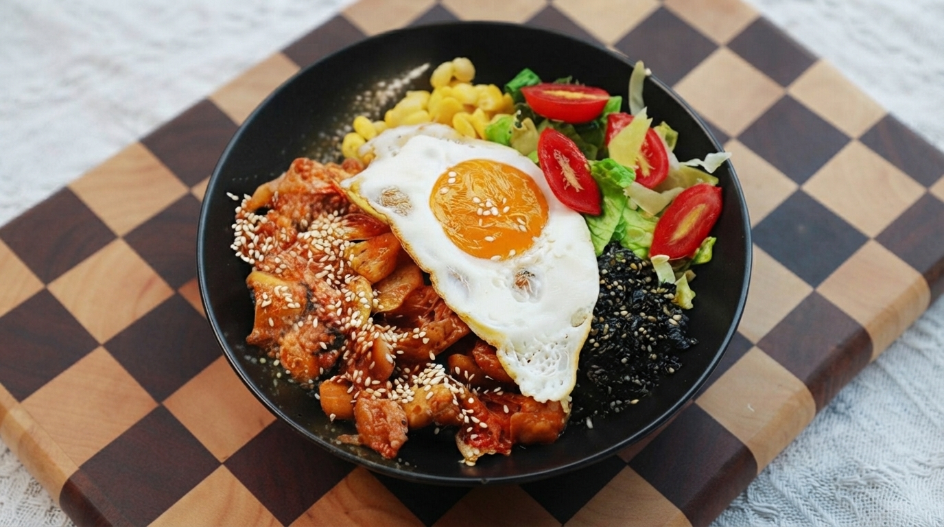 Bibimbap de Pollo con Kimchi en Dados