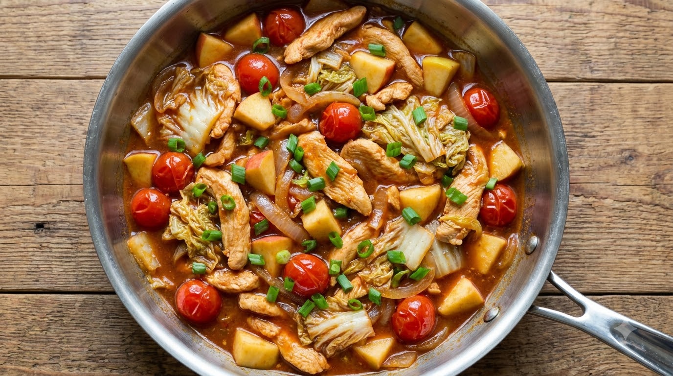 Salteado Bajo en Grasa de Pollo y Verduras en Una Sola Sartén