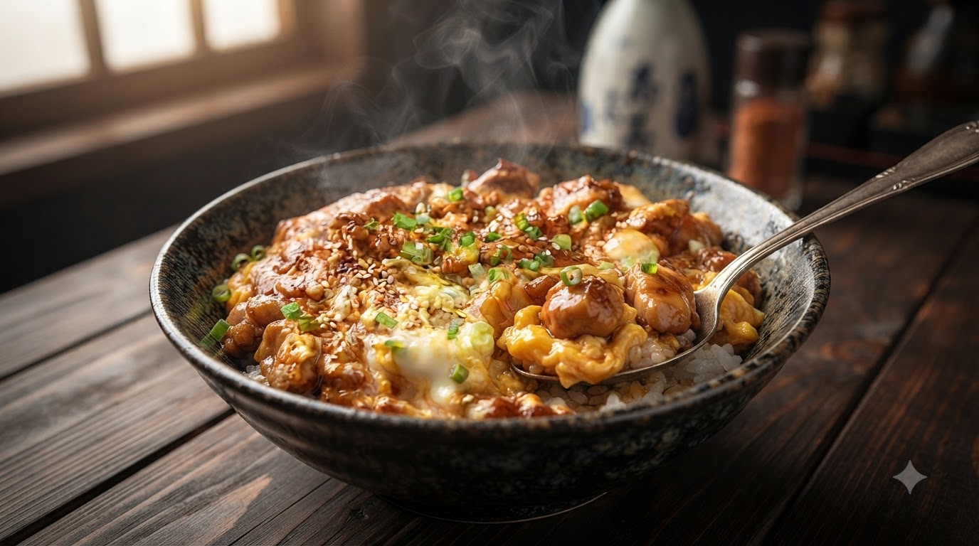 Tazón de Pollo Sabroso con Huevos Revueltos al Estilo Oyakodon