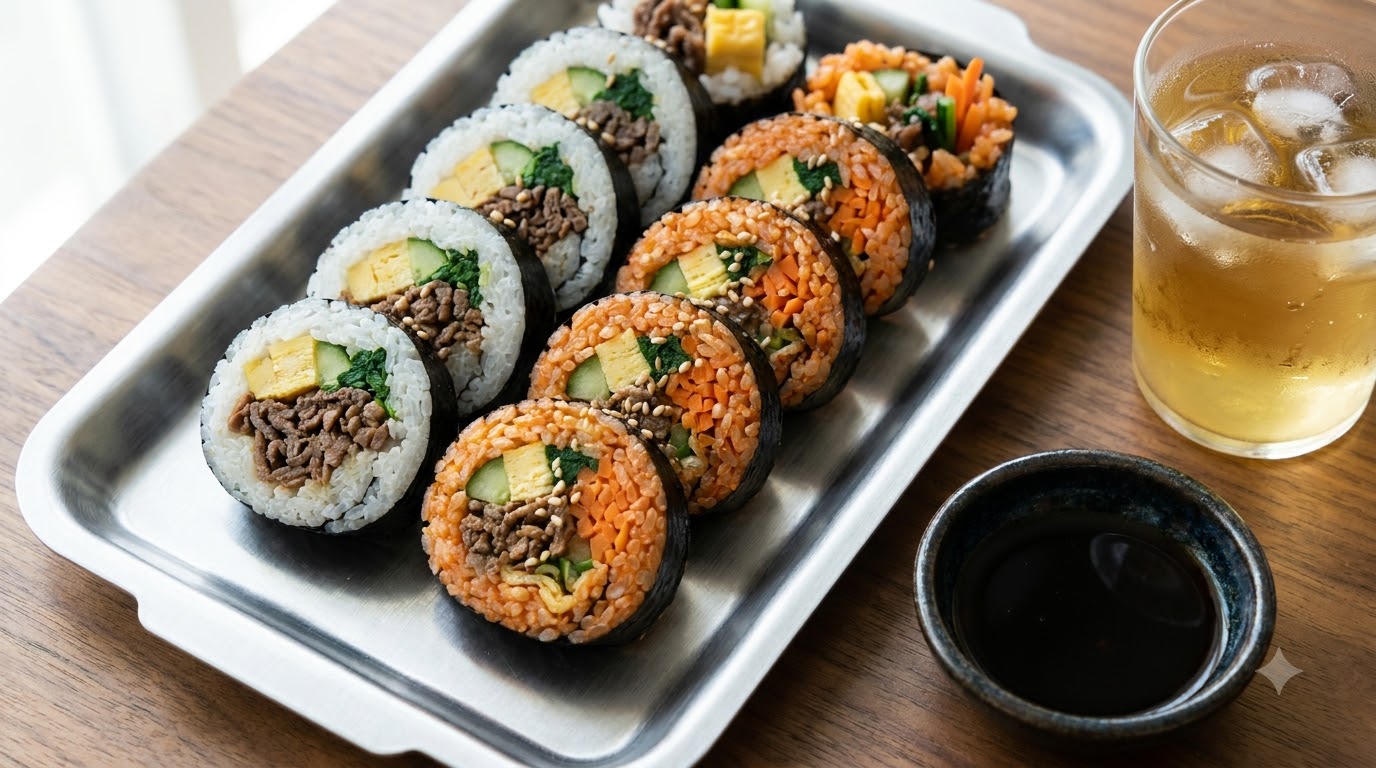 Gimbap de Bulgogi y Arroz Frito con Kimchi de Dos Tonos