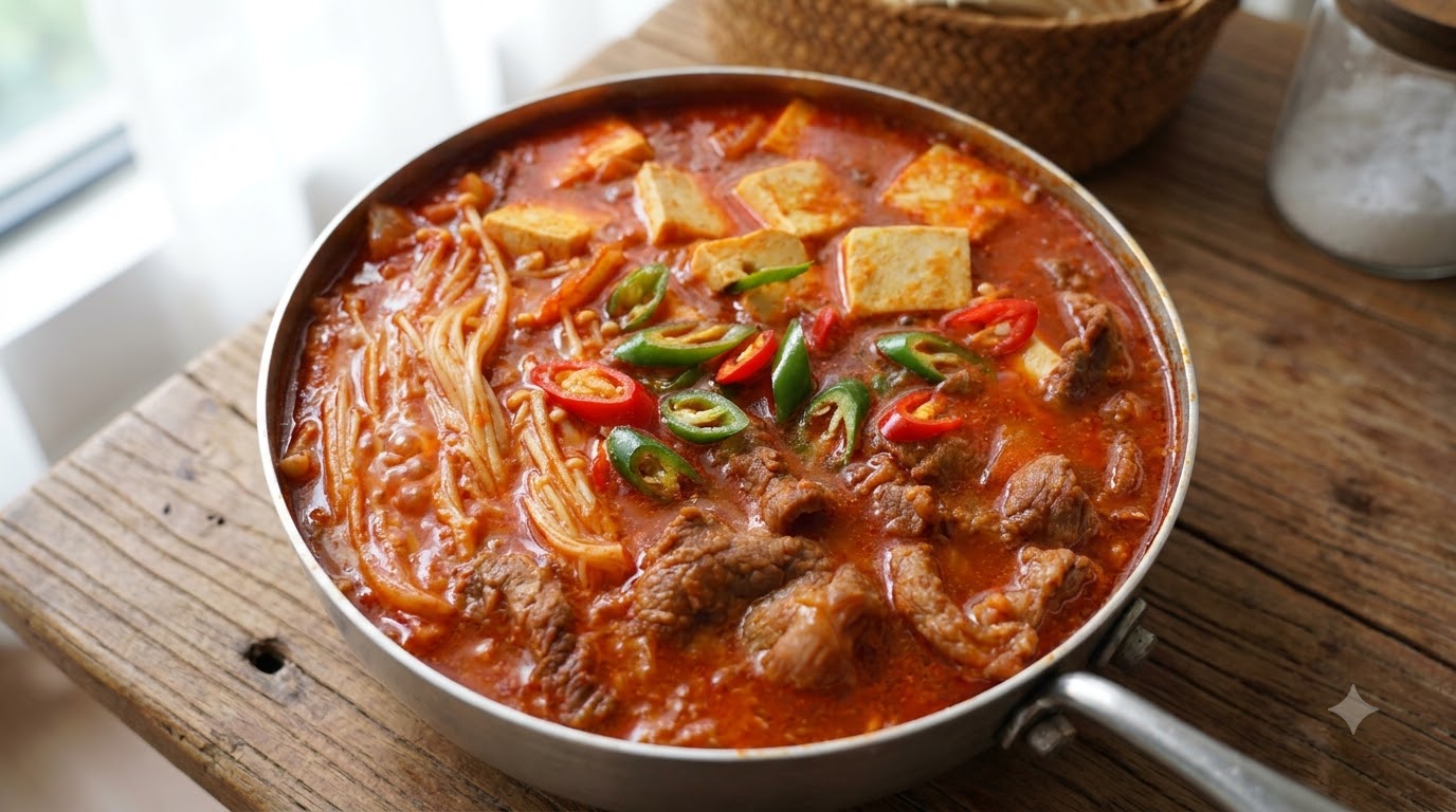 Sopa Coreana de Kimchi, Res y Tofu (Estilo Sundubu)