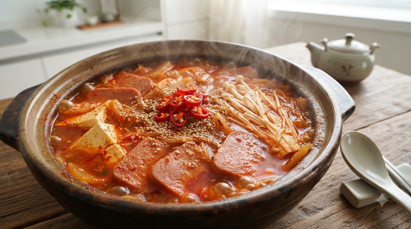 Sopa de Kimchi y Tofu con Carne Estilo Luncheon (Kimchi Jjigae)