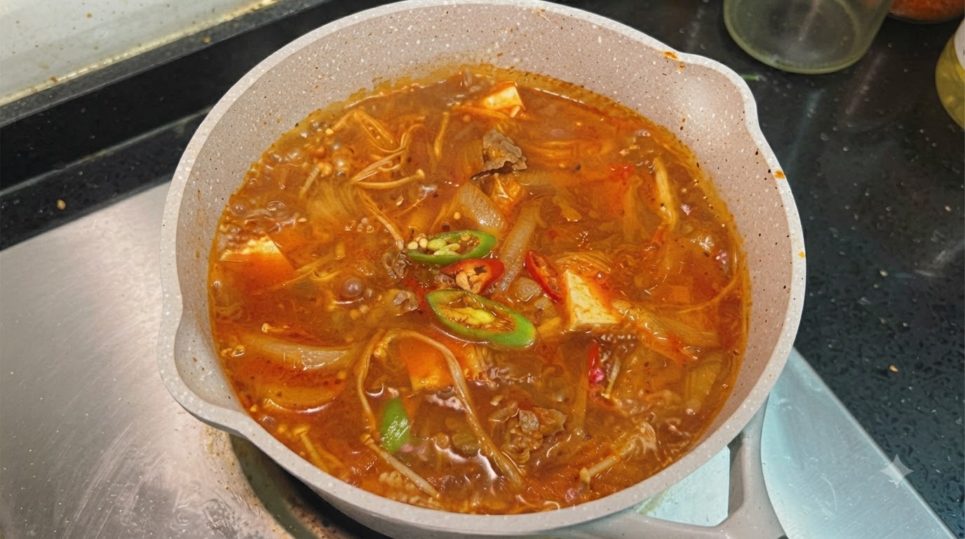 Sopa Picante de Ternera, Kimchi y Tofu