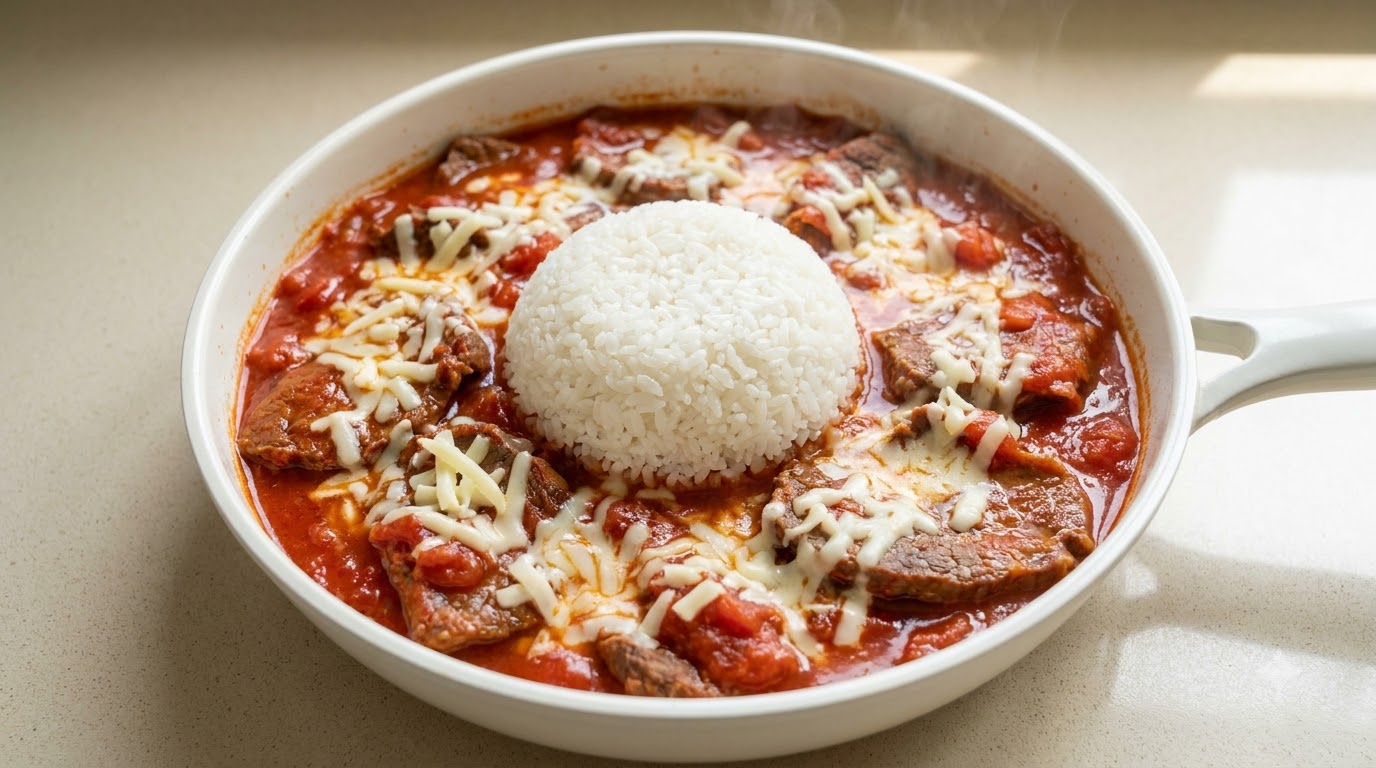 Arroz Volcán con Tomate, Carne y Queso