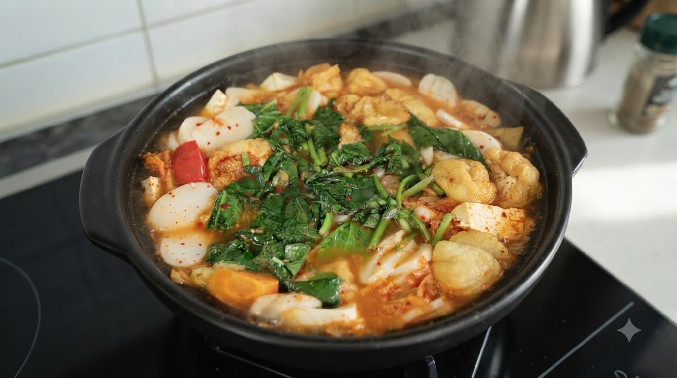 Sopa Coreana de Pastel de Arroz con Kimchi