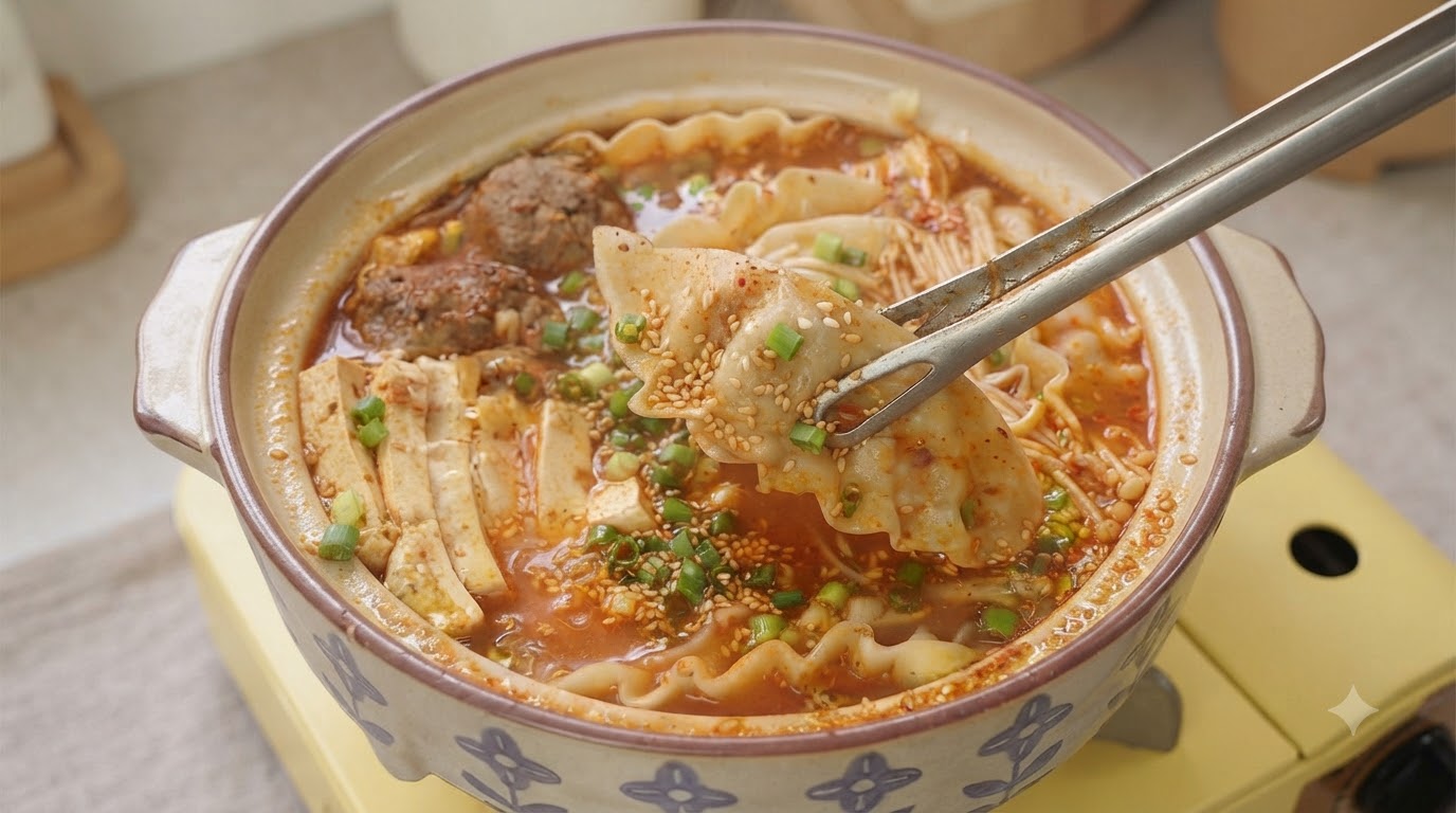 Olla Caliente Coreana de Kimchi y Dumplings