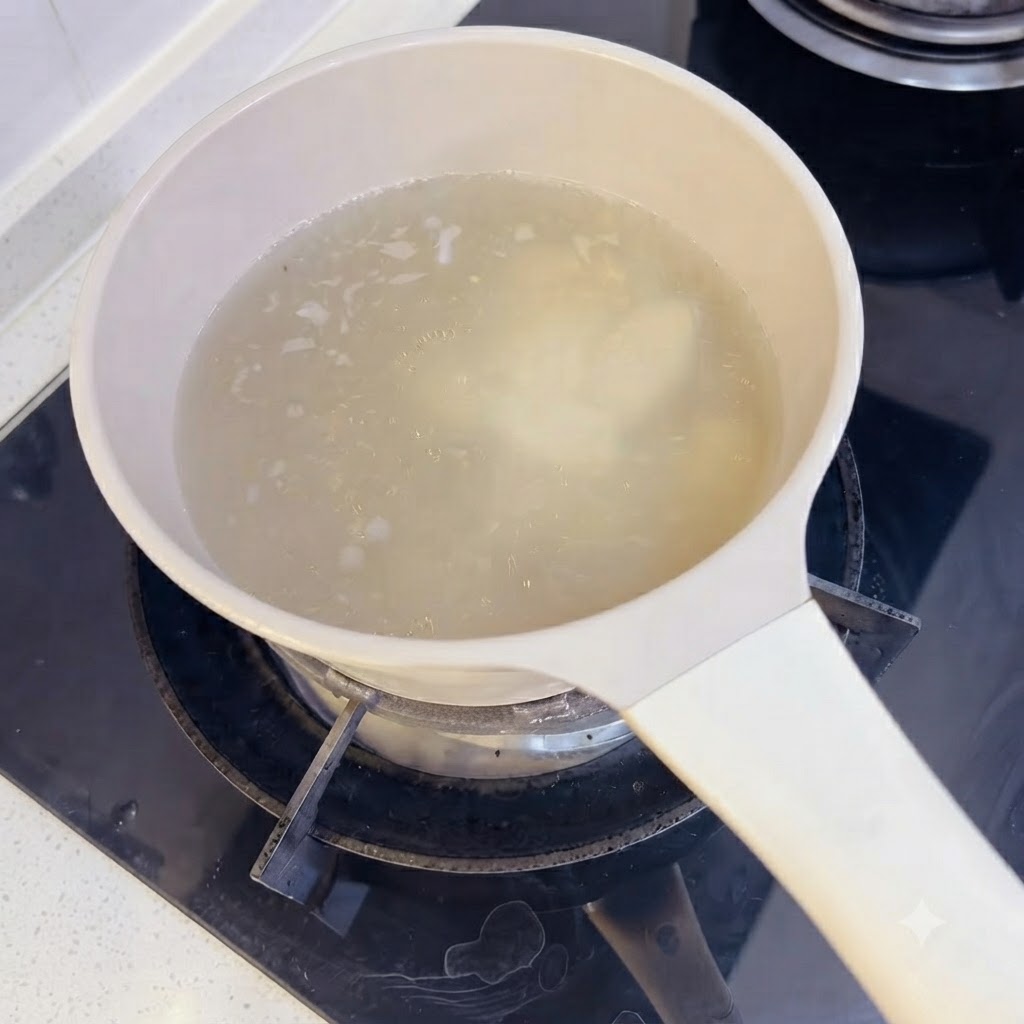 Ajo picado removiéndose en la olla de sopa con un utensilio de madera.