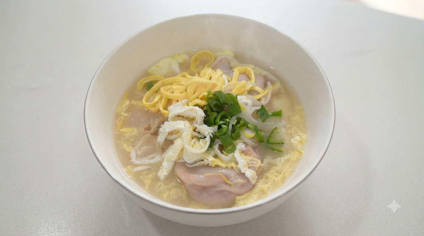 Sopa Tradicional Coreana de Pastel de Arroz y Dumplings (Tteokguk)