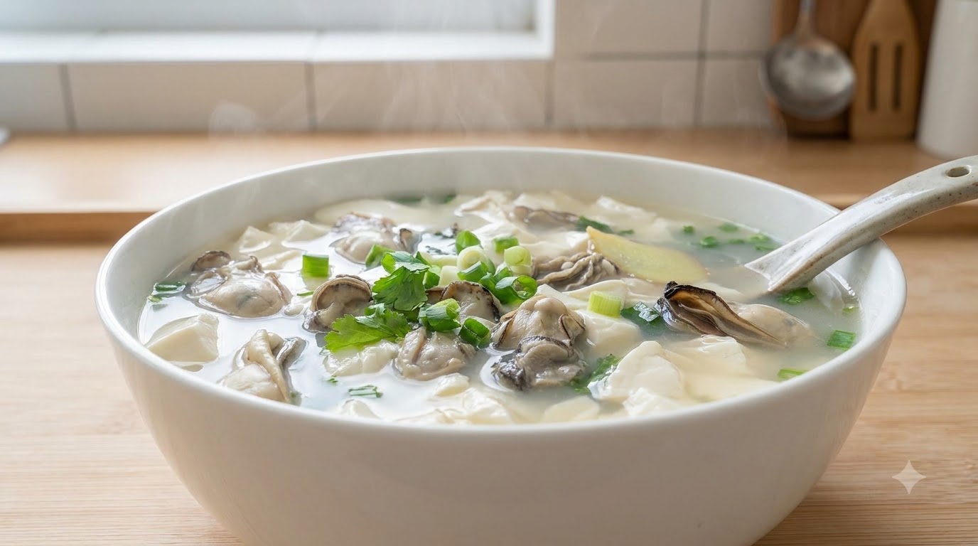 Sopa de Ostras y Tofú Bajo en Grasa