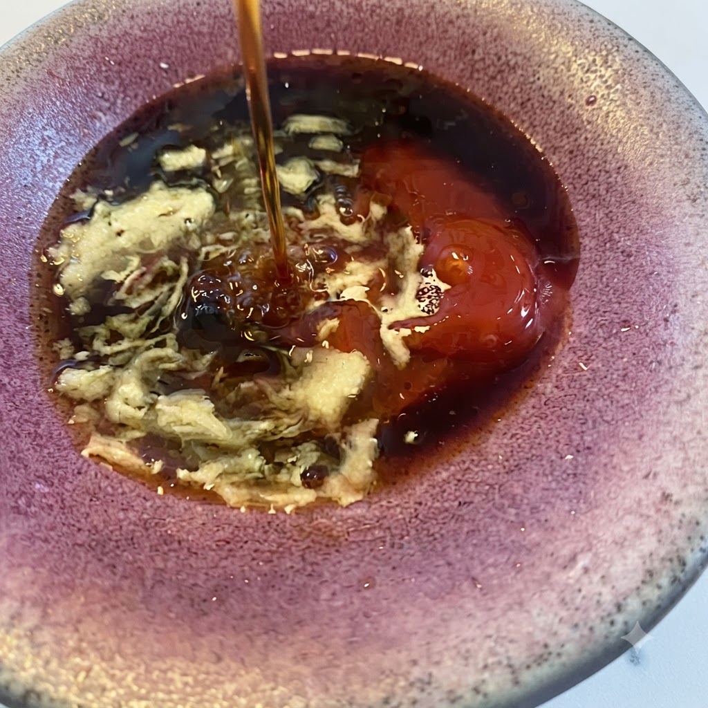 Vino de cocina siendo vertido en el bol con los ingredientes de la salsa.