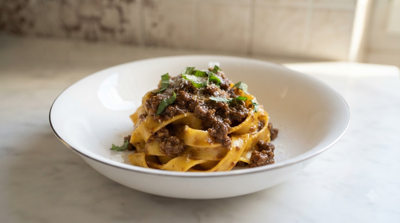 Tagliatelle al Ragù caseras con carrillera y jarrete de ternera