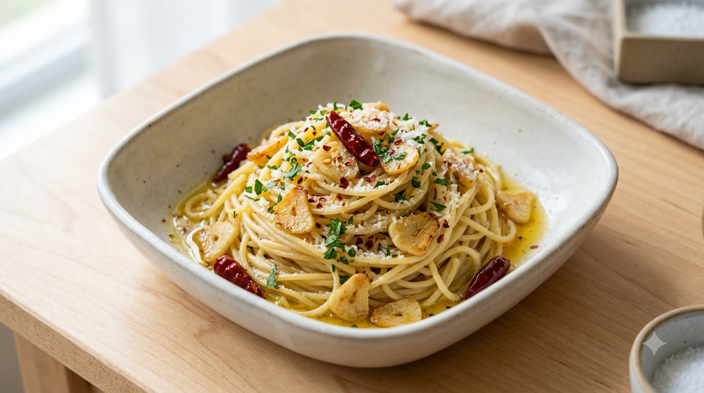 Pasta Picante al Aceite de Ajo con Cilantro (Estilo Aglio e Olio)