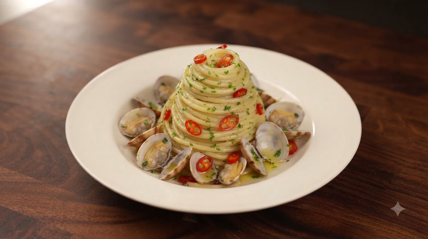 Espaguetis con ajo y almejas (Spaghetti alle Vongole)