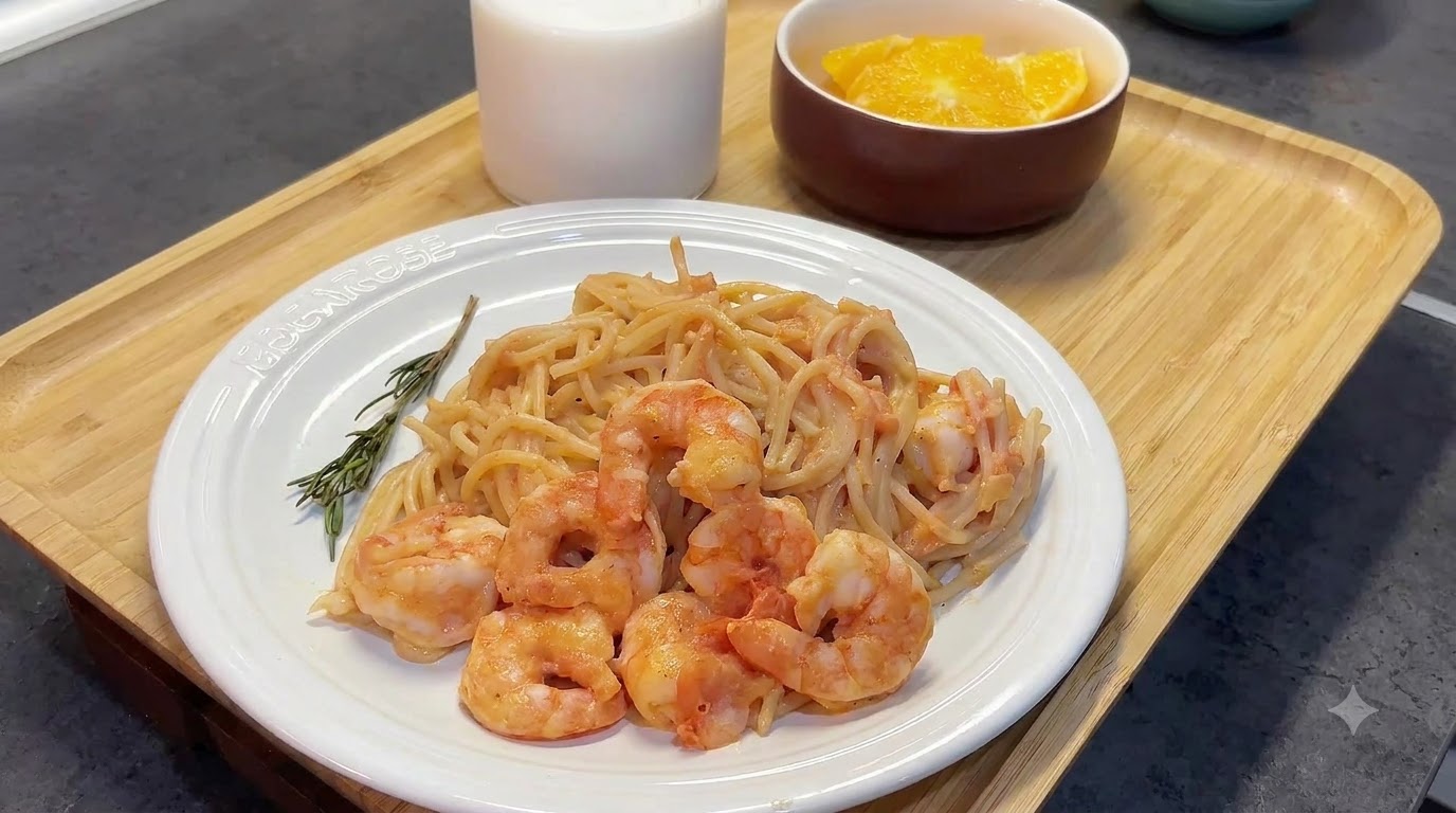 Pasta Cremosa con Camarones y Tomate