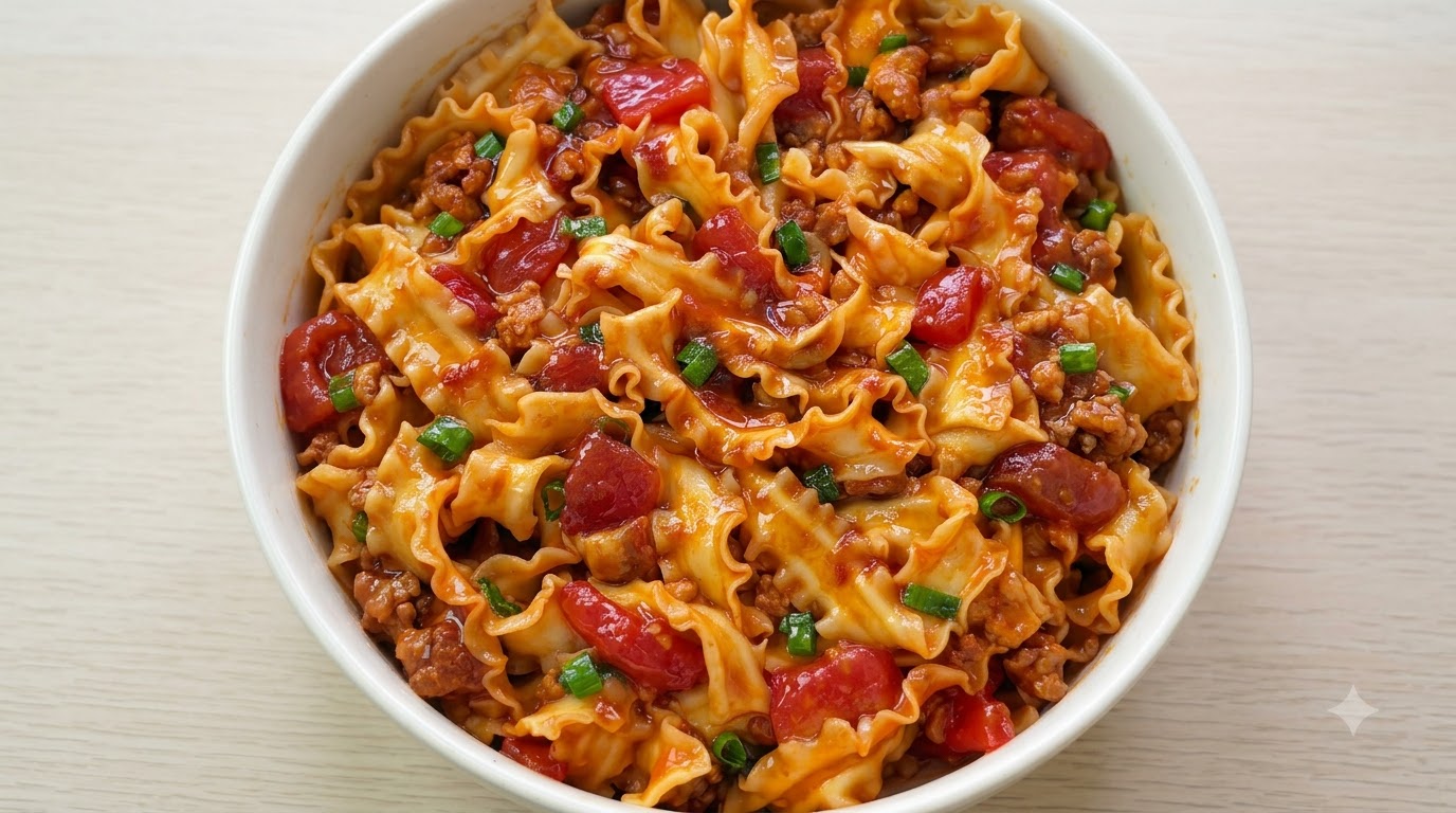 Fideos caseros con tomate y carne picada